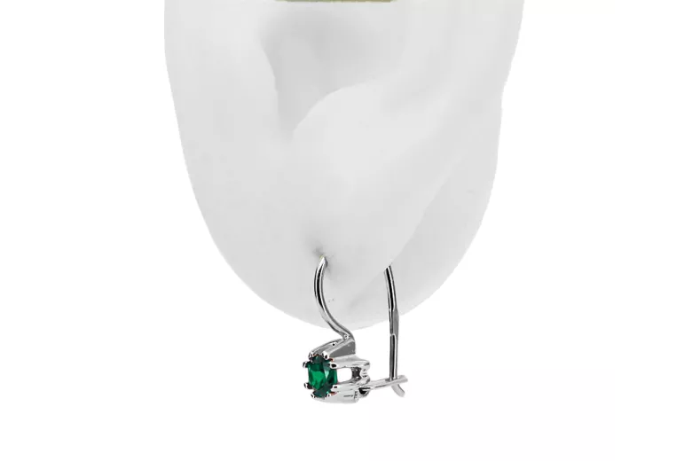 Argent sterling 925 14k 583 Emerald des boucles d'oreilles vec053s Russe Soviétique URSS Style vintage Art Deco style